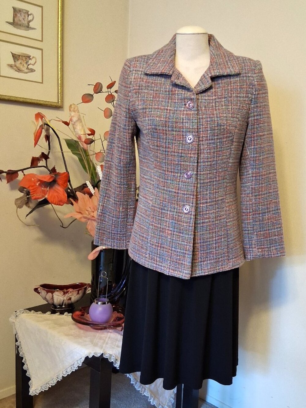 Cotton Blend Purple Lined Blazer Jacket Wrinkle Resistant Tailored Blazers Women